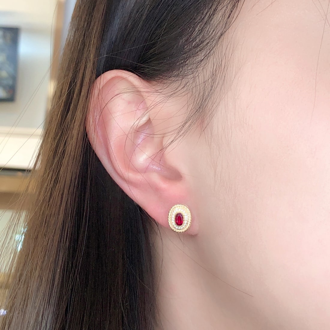 14k Gold 0.57 Ctw Natural Ruby & Diamond Earrings - 6