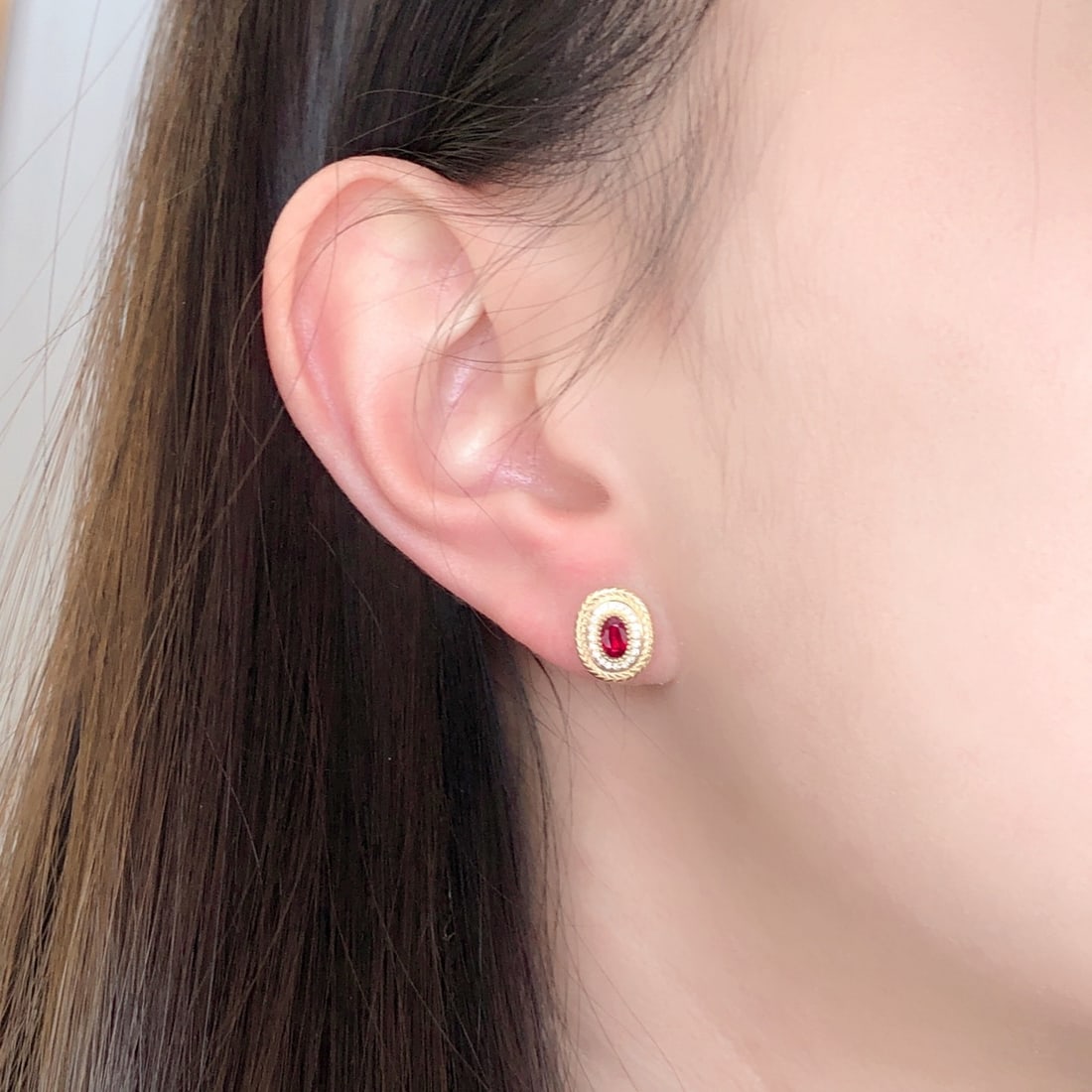 14k Gold 0.57 Ctw Natural Ruby & Diamond Earrings - 7