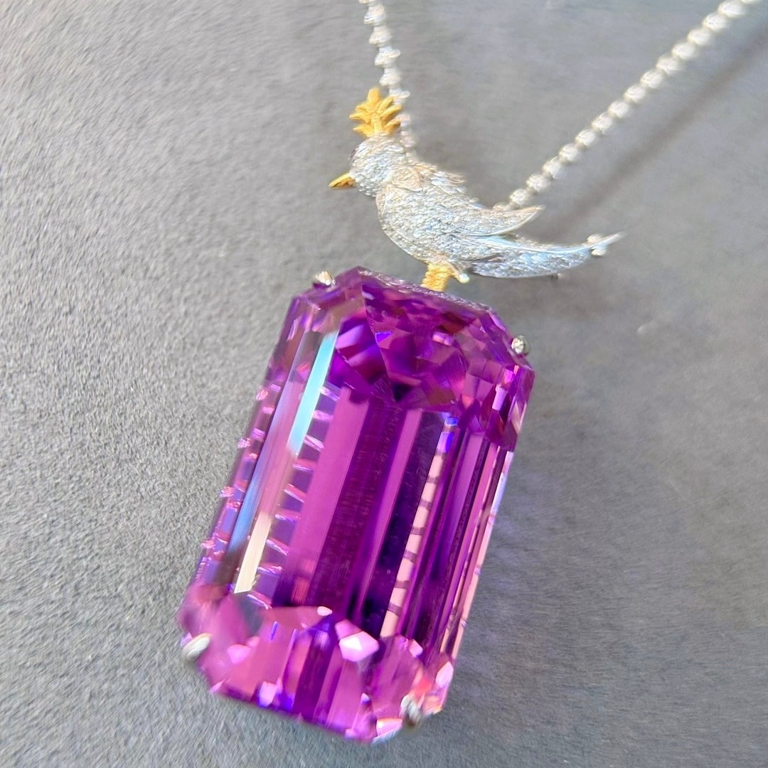 14k Gold 91.12 Ctw Natural Kunzite & Diamond Brooch/pendant( Without Chain ) - 7