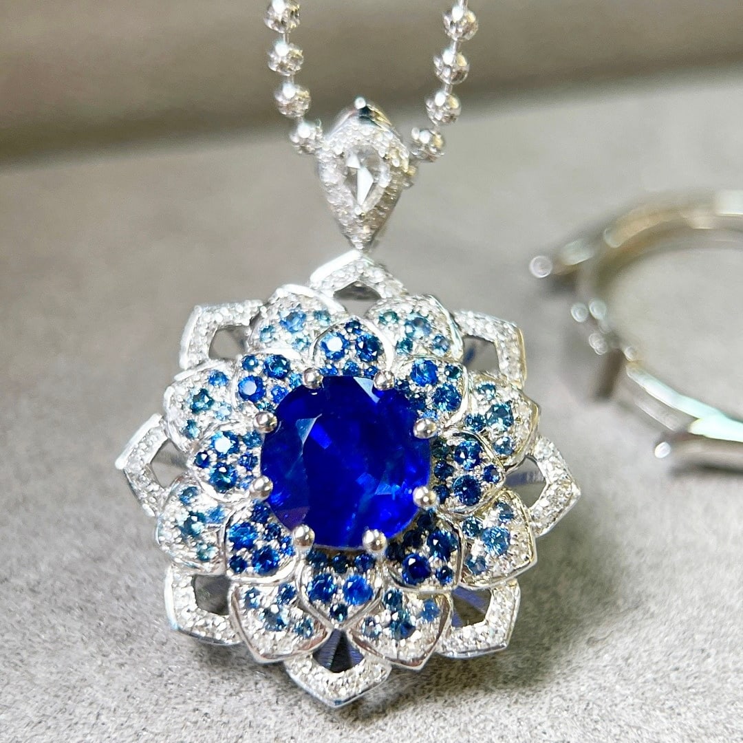 14k Gold 2.13 Ctw Natural Sapphire & Diamond Ring/pendant( Without Chain ) - 4