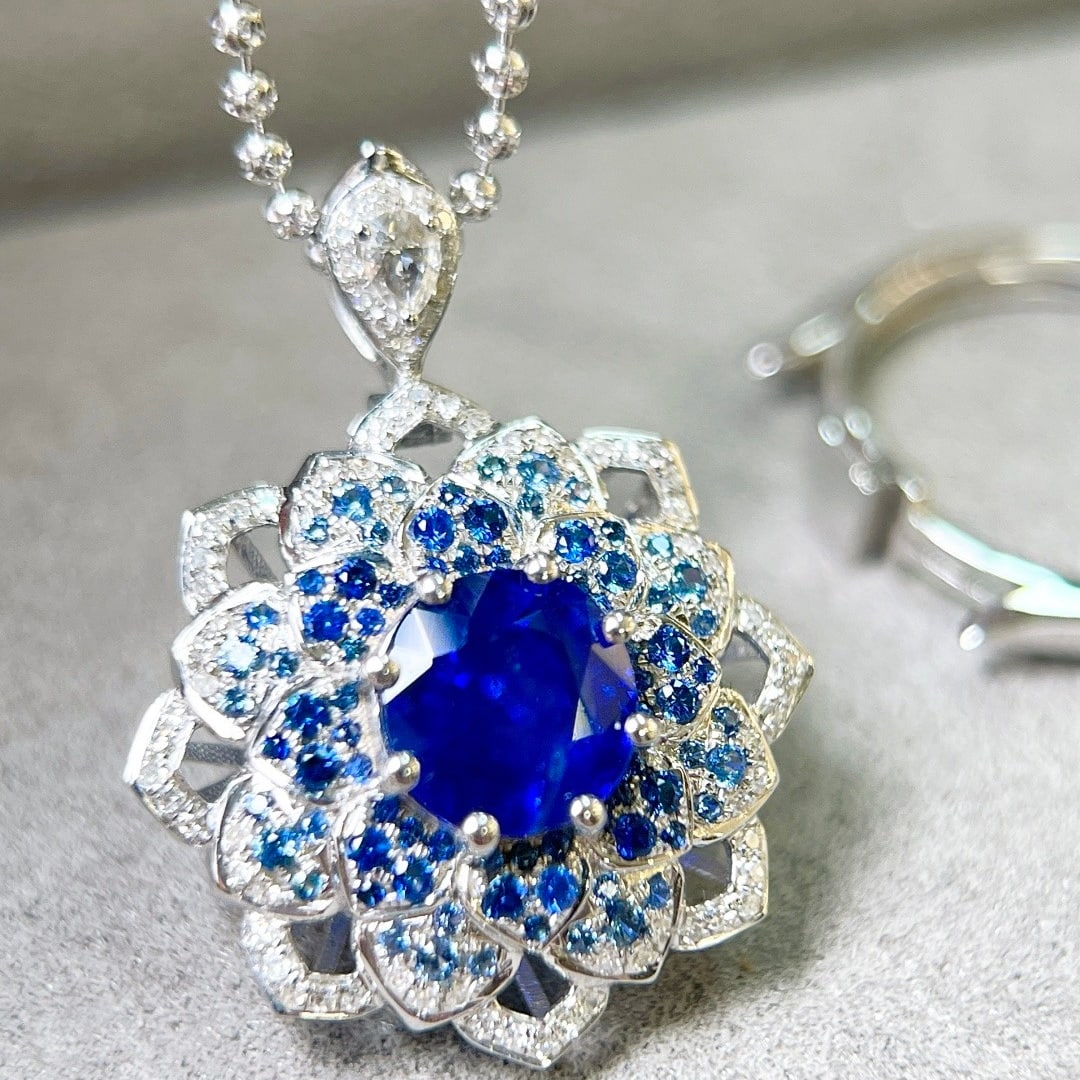 14k Gold 2.13 Ctw Natural Sapphire & Diamond Ring/pendant( Without Chain ) - 5