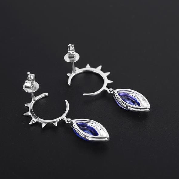 14k Gold 1.55 Ctw Natural Tanzanite & Diamond Earrings - 2