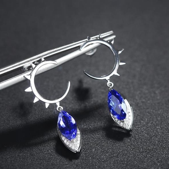 14k Gold 1.55 Ctw Natural Tanzanite & Diamond Earrings - 4