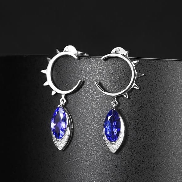14k Gold 1.55 Ctw Natural Tanzanite & Diamond Earrings - 5