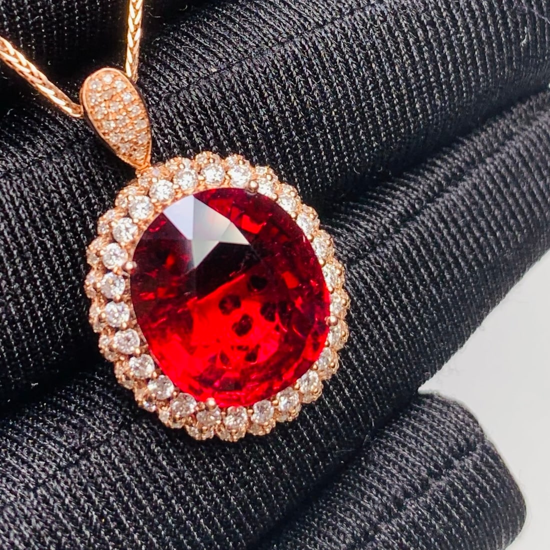 14k Gold 6.9 Ct Natural Tourmaline & Diamond Ring/pendant( Without Chain ): Ref:231130093 // gold content:14k gold // ring size:7. 25us // // main gemstone:tourmaline // shape:oval // carat weight:6. 9ct // color:red // treatment:natural // // adjacent gemstone 2 :