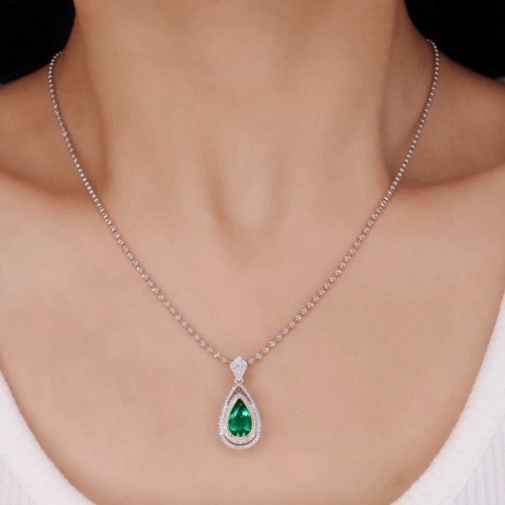 14k Gold 1.55 Ctw Vivid Green Natural Emerald & Diamond Pendant( Without Chain ) - 5