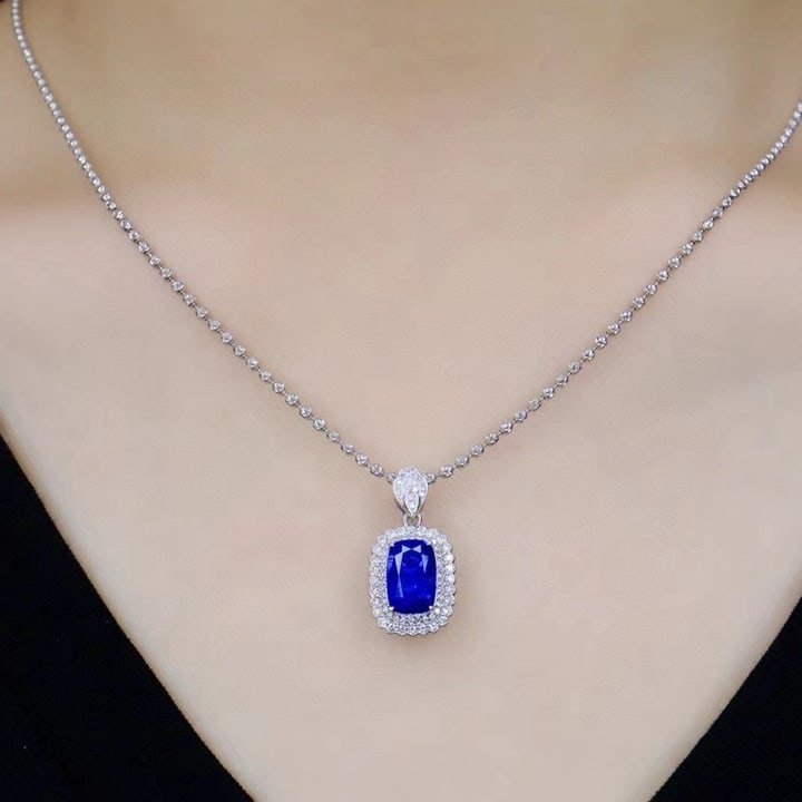 14k Gold 2.86 Ctw Natural Sapphire & Diamond Pendant( Without Chain ) - 5