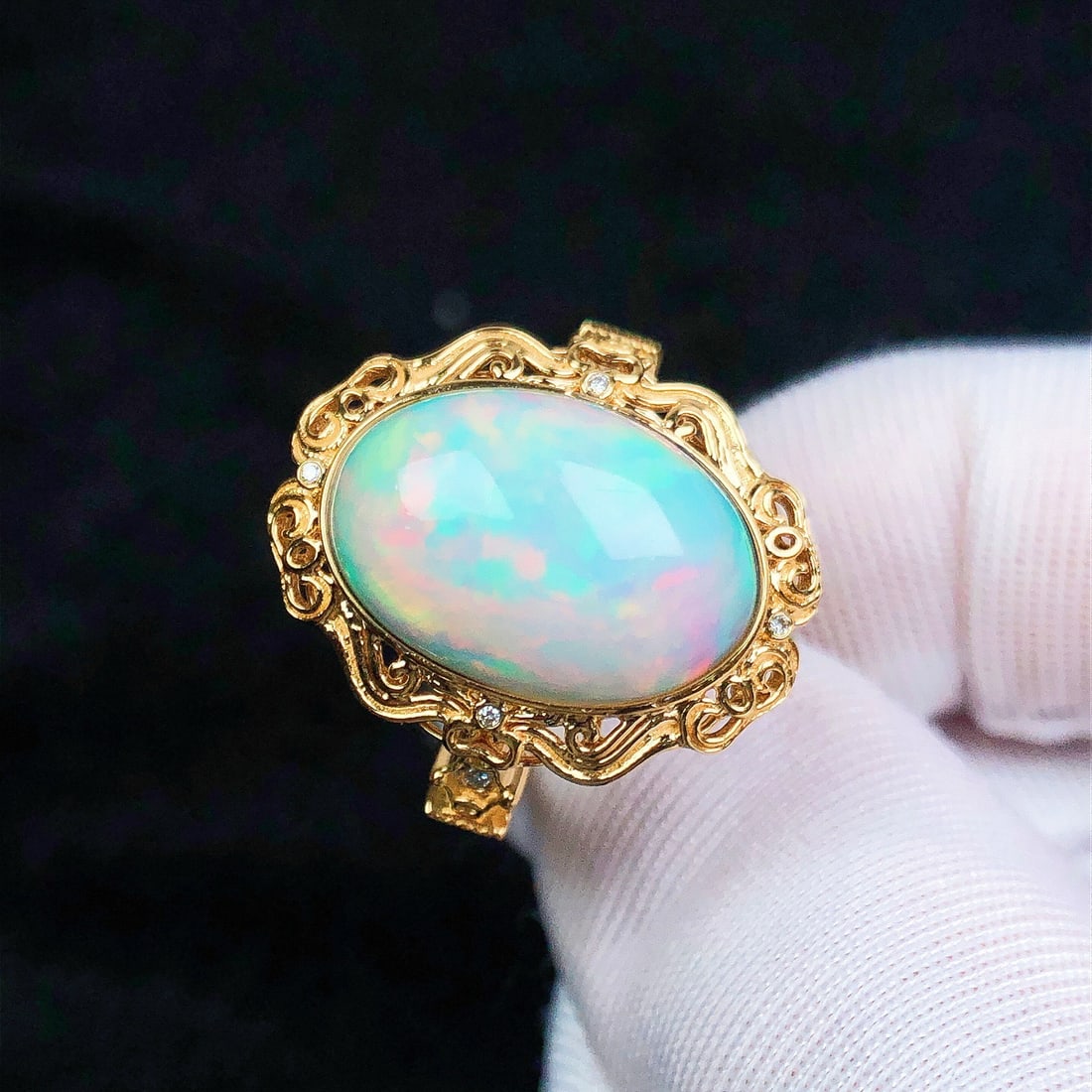 14k Gold 4.09 Ctw Natural Opal & Diamond Ring - 6