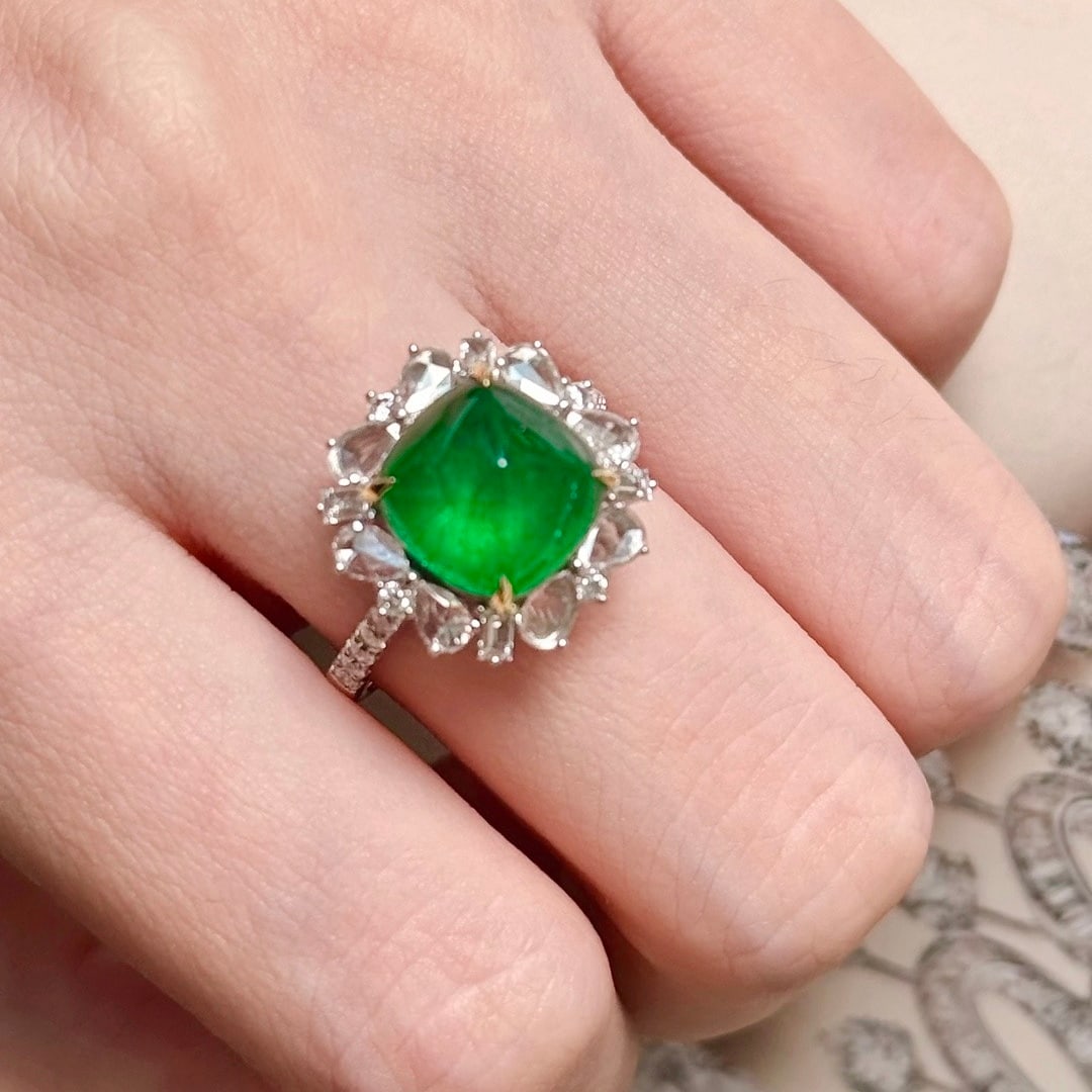 14k Gold 5.45 Ctw Vivid Green Natural Emerald & Diamond Ring - 7