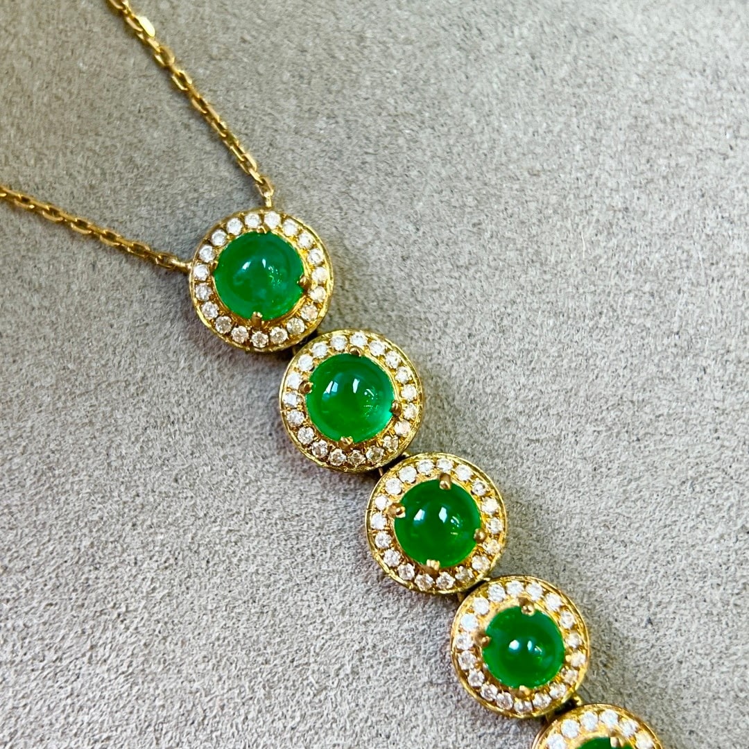 14k Gold 3.10 Ctw Vivid Green Natural Emerald & Diamond Necklace - 2