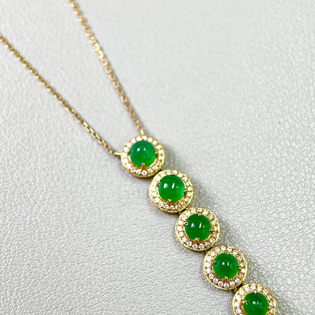 14k Gold 3.10 Ctw Vivid Green Natural Emerald & Diamond Necklace - 5