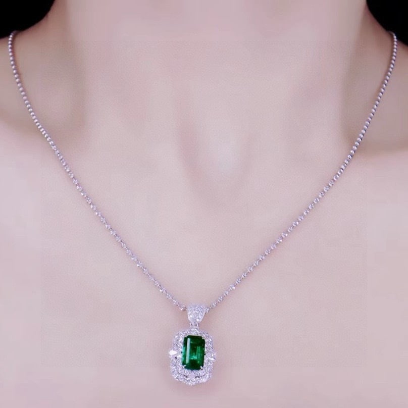 14k Gold 2.11 Ctw Vivid Green Natural Emerald & Diamond Pendant( Without Chain ) - 5