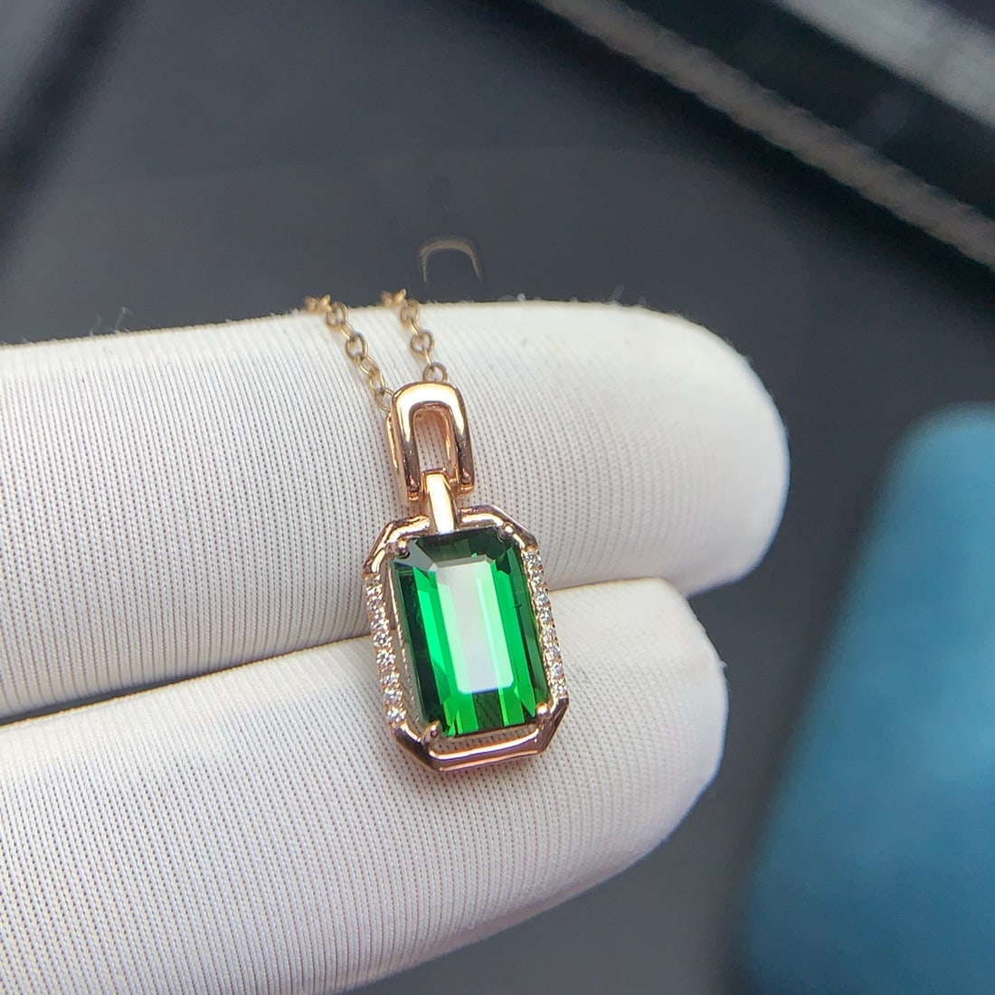 14k Gold 2.5 Ct Natural Tourmaline & Diamond Pendant( Without Chain ) - 2