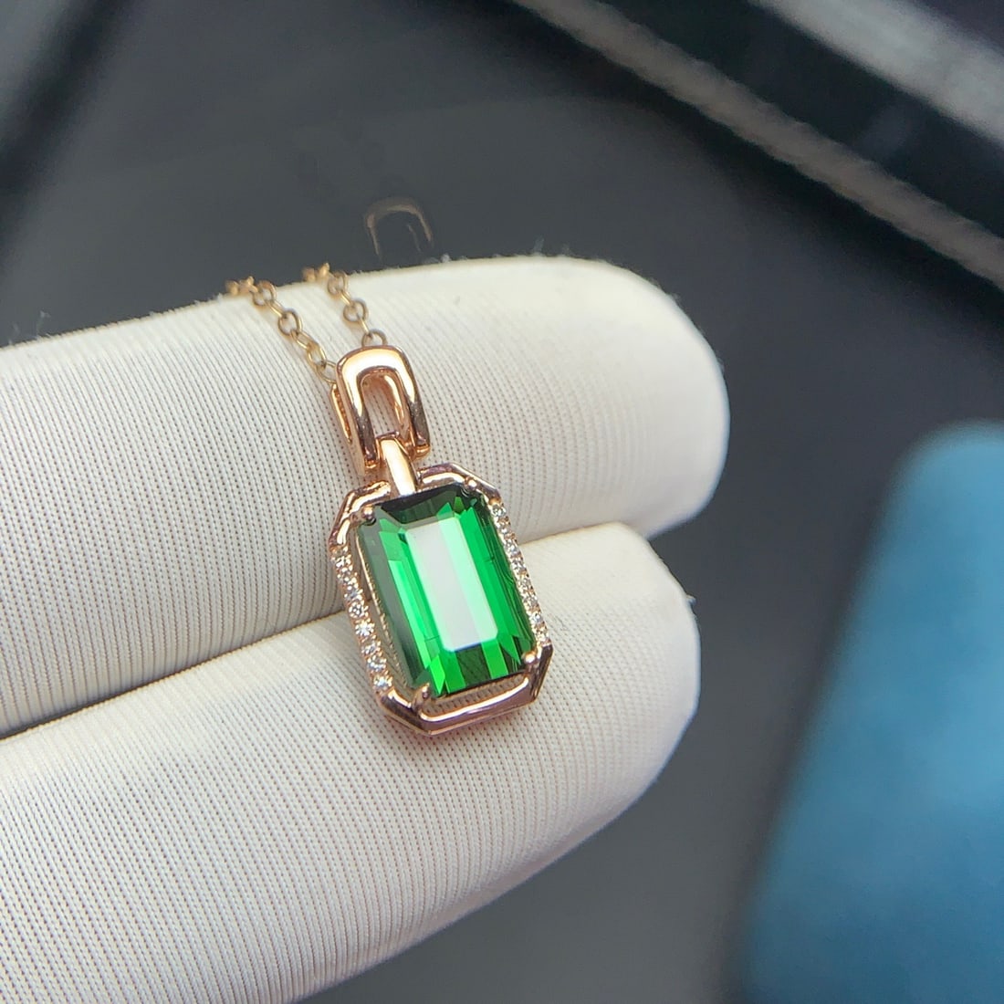 14k Gold 2.5 Ct Natural Tourmaline & Diamond Pendant( Without Chain ) - 6