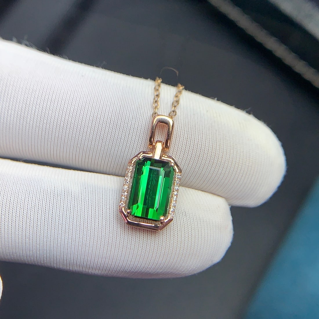 14k Gold 2.5 Ct Natural Tourmaline & Diamond Pendant( Without Chain ) - 7