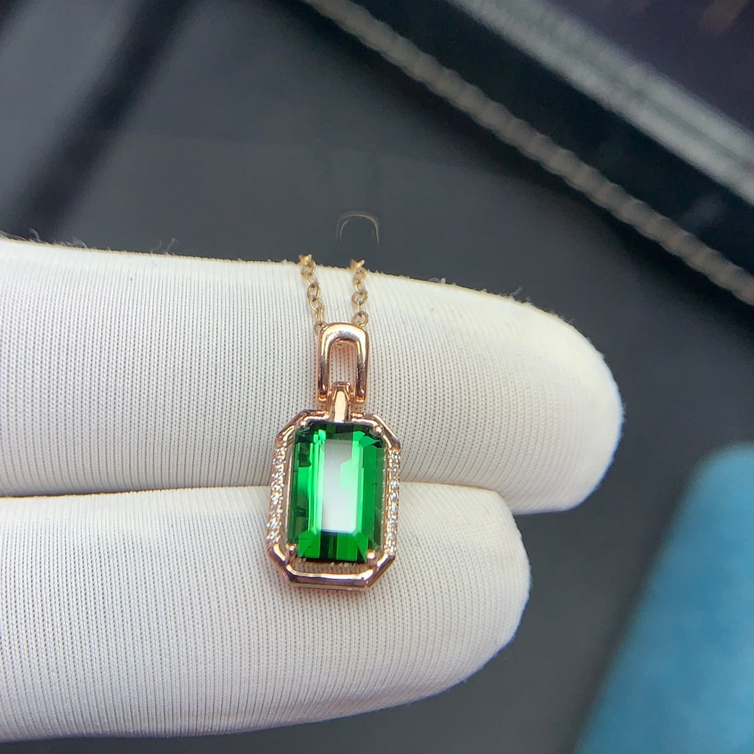 14k Gold 2.5 Ct Natural Tourmaline & Diamond Pendant( Without Chain ) - 8