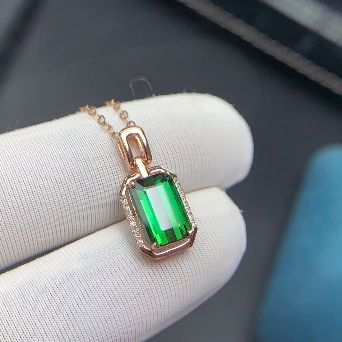 14k Gold 2.5 Ct Natural Tourmaline & Diamond Pendant( Without Chain ) - 9