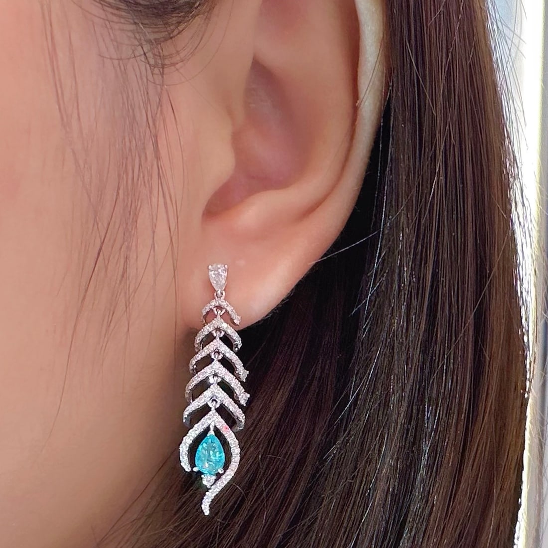 14k Gold 1.60 Ctw Natural Paraiba Tourmaline & Diamond Earrings - 4