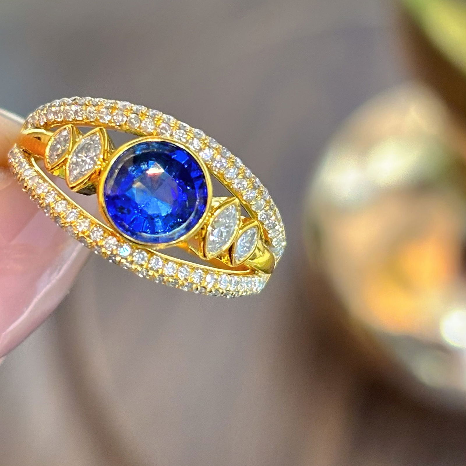 14k Gold 1 Ct Natural Sapphire & Diamond Ring - 2