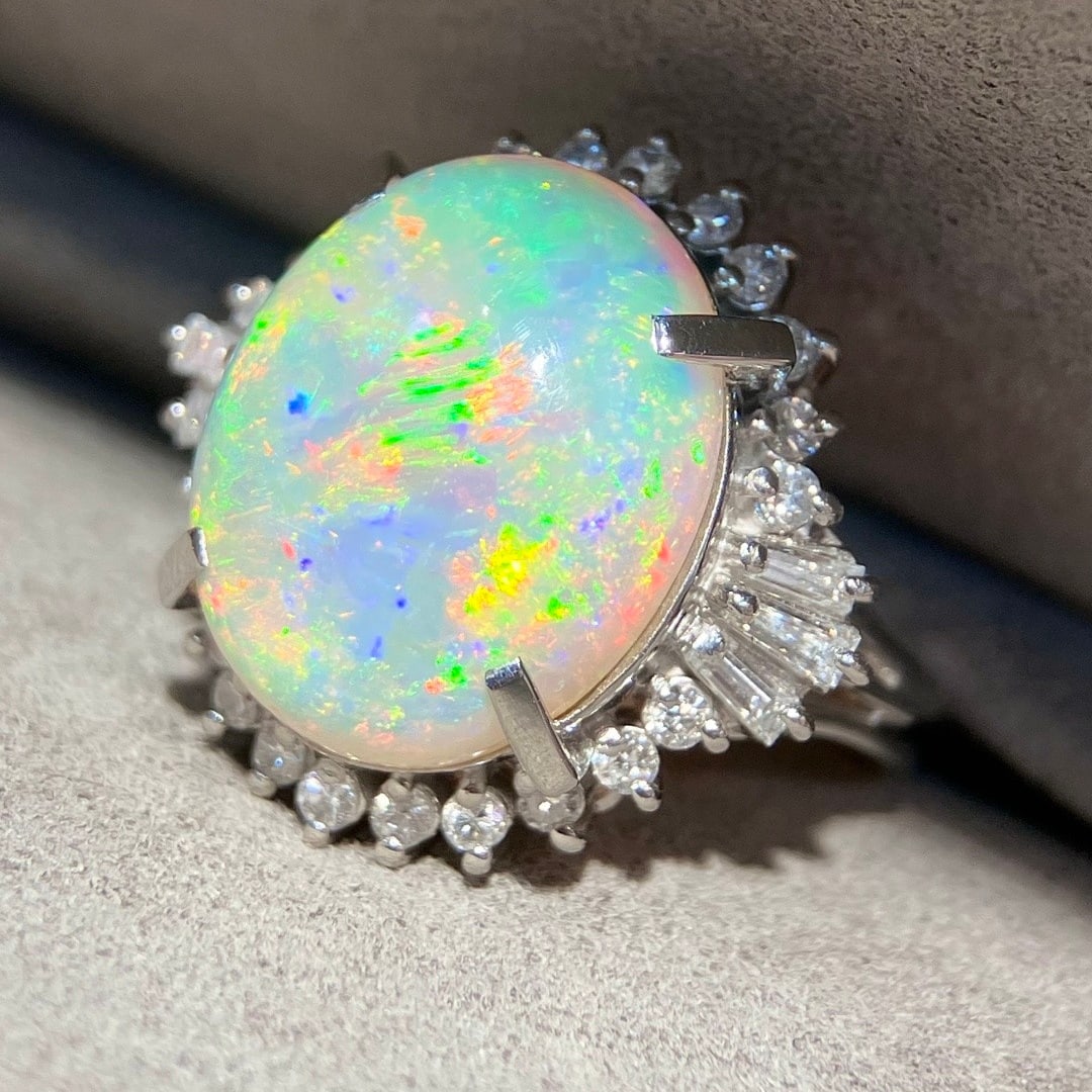 14k Gold 6.72 Ctw Natural Opal & Diamond Ring - 4