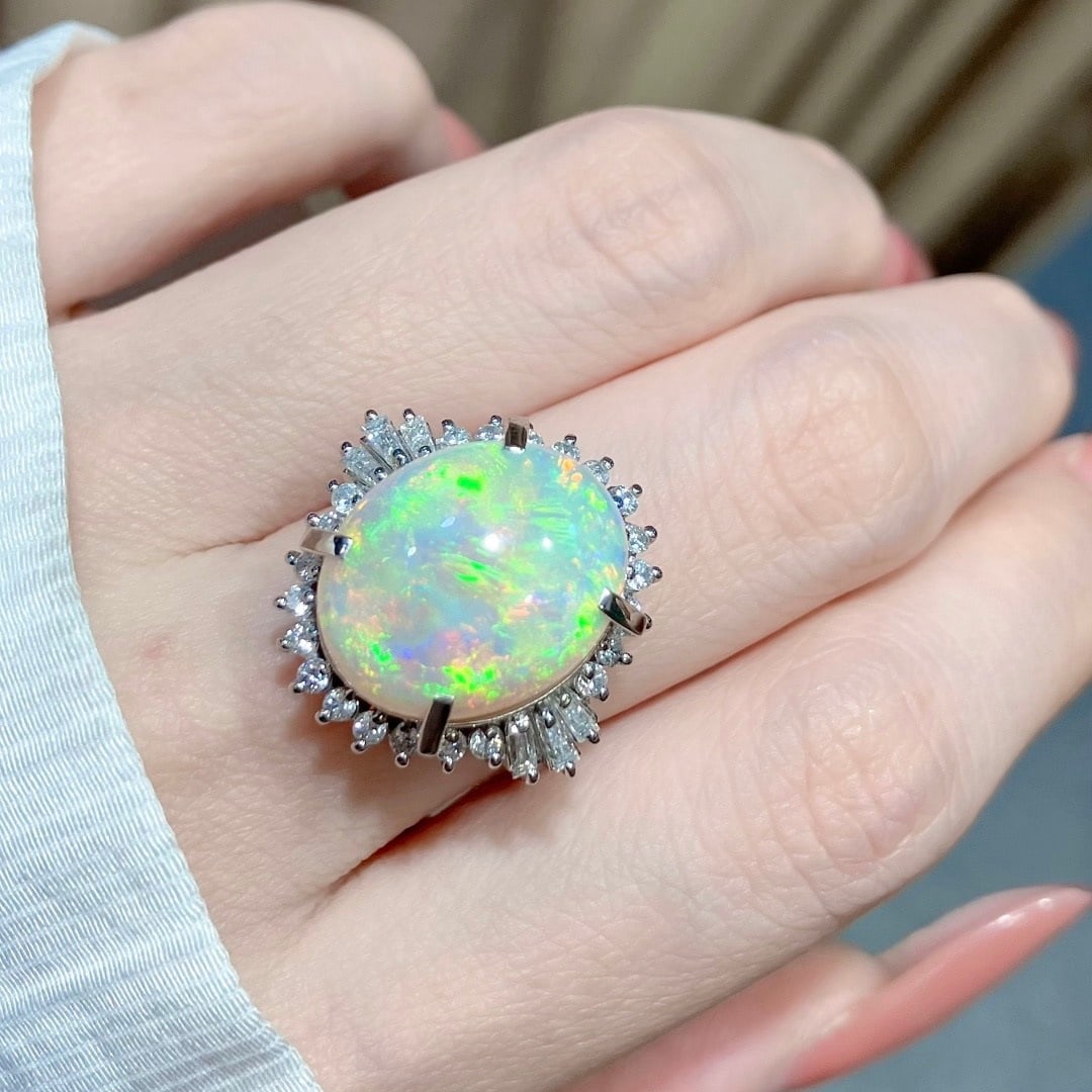 14k Gold 6.72 Ctw Natural Opal & Diamond Ring - 6