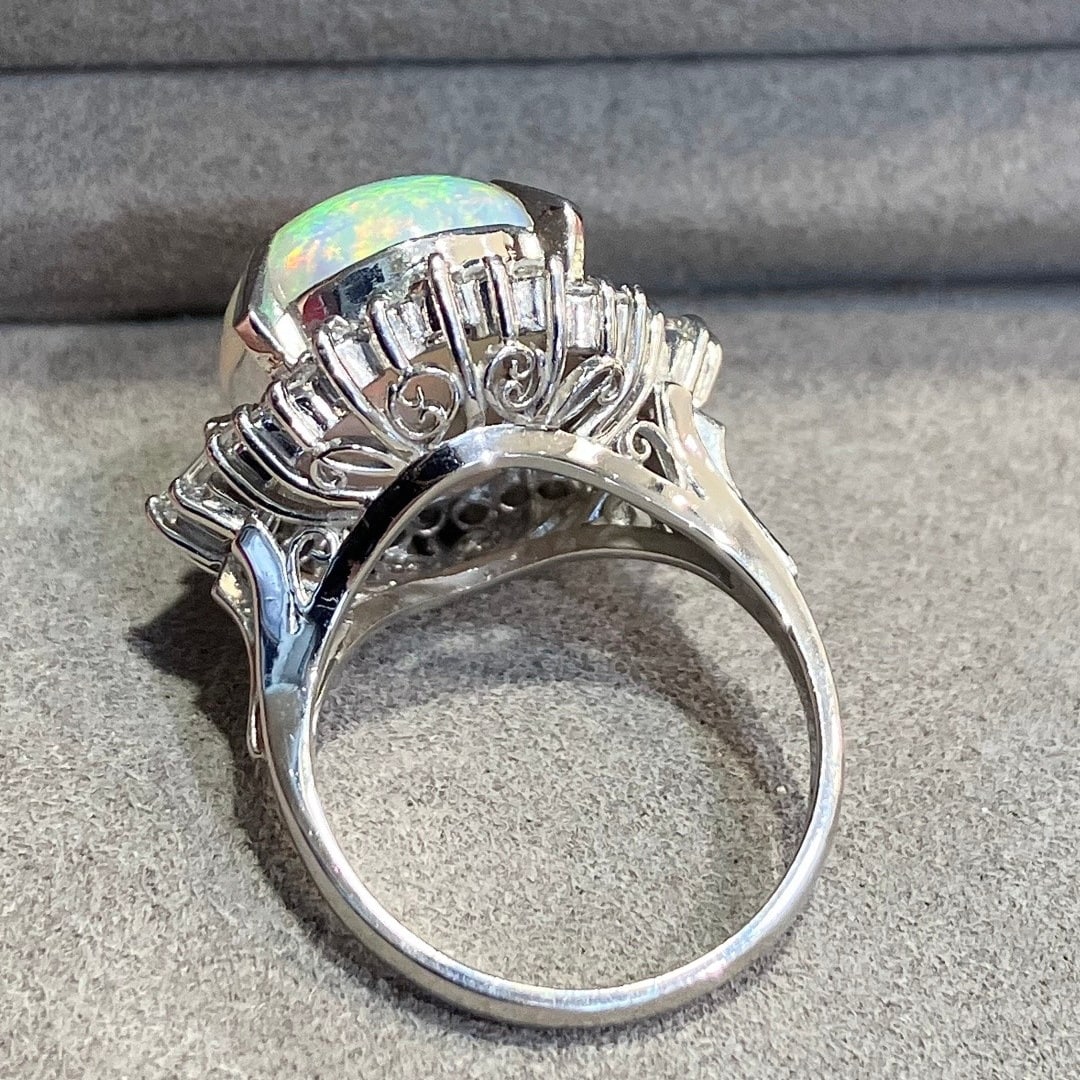 14k Gold 6.72 Ctw Natural Opal & Diamond Ring - 7