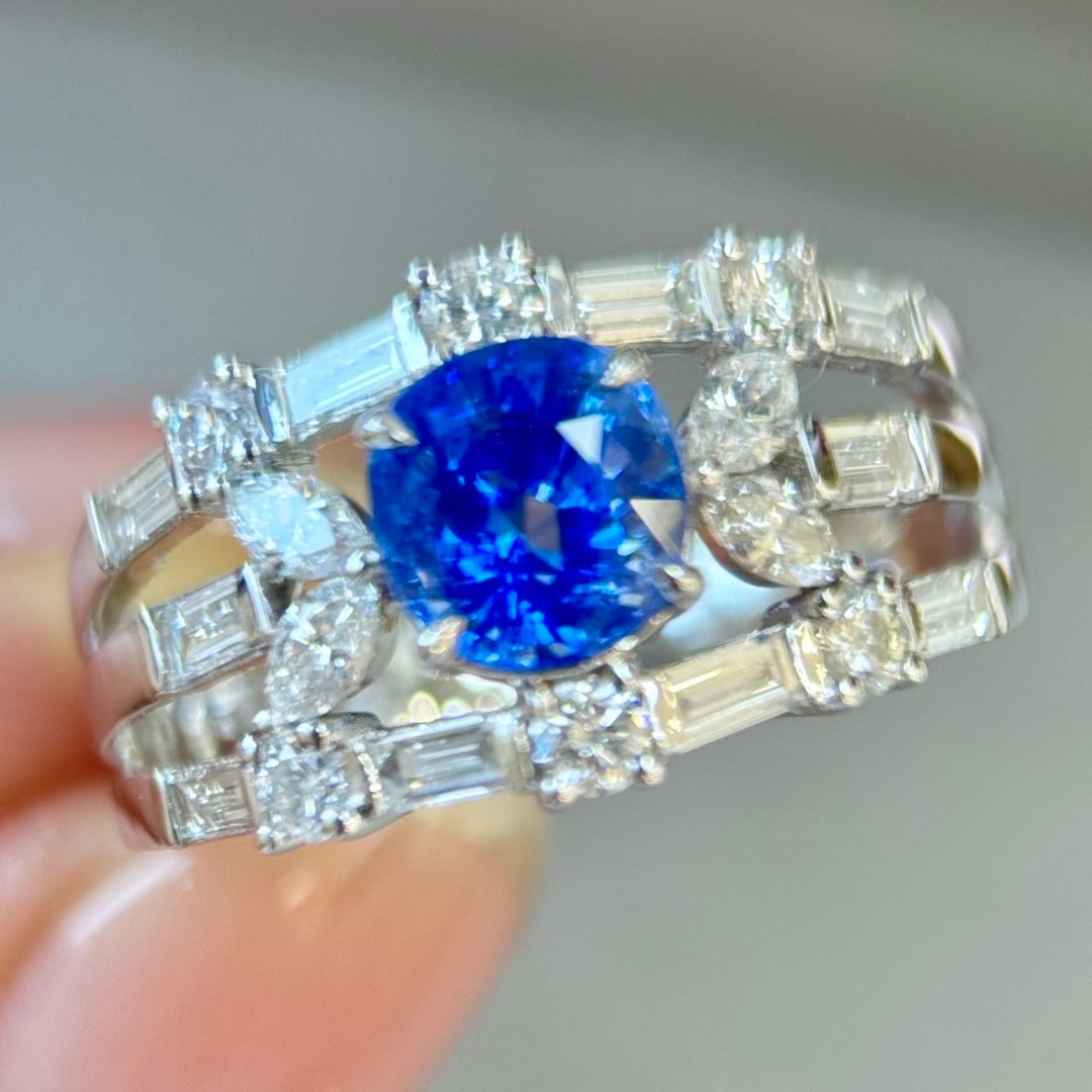 14k Gold 2.83 Ctw Natural Sapphire & Diamond Ring - 5