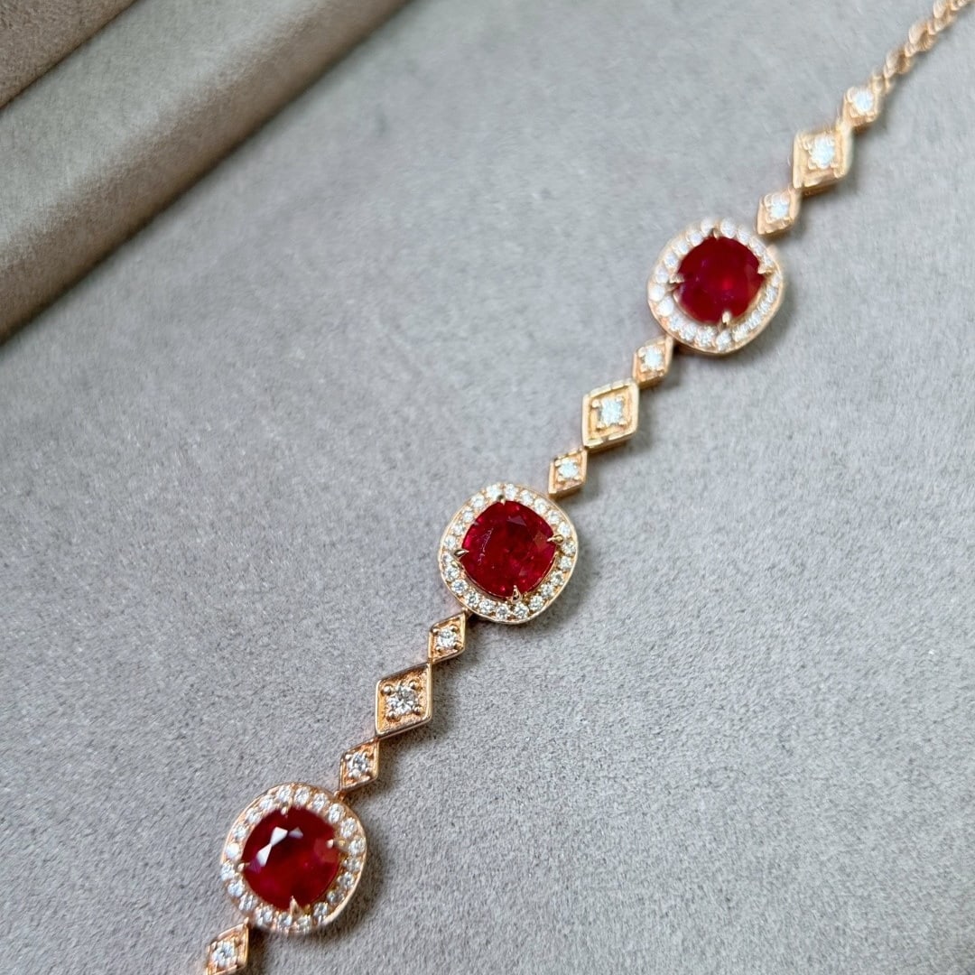 14k Gold 3.23 Ctw Natural Ruby & Diamond Bracelet (1 of 8)