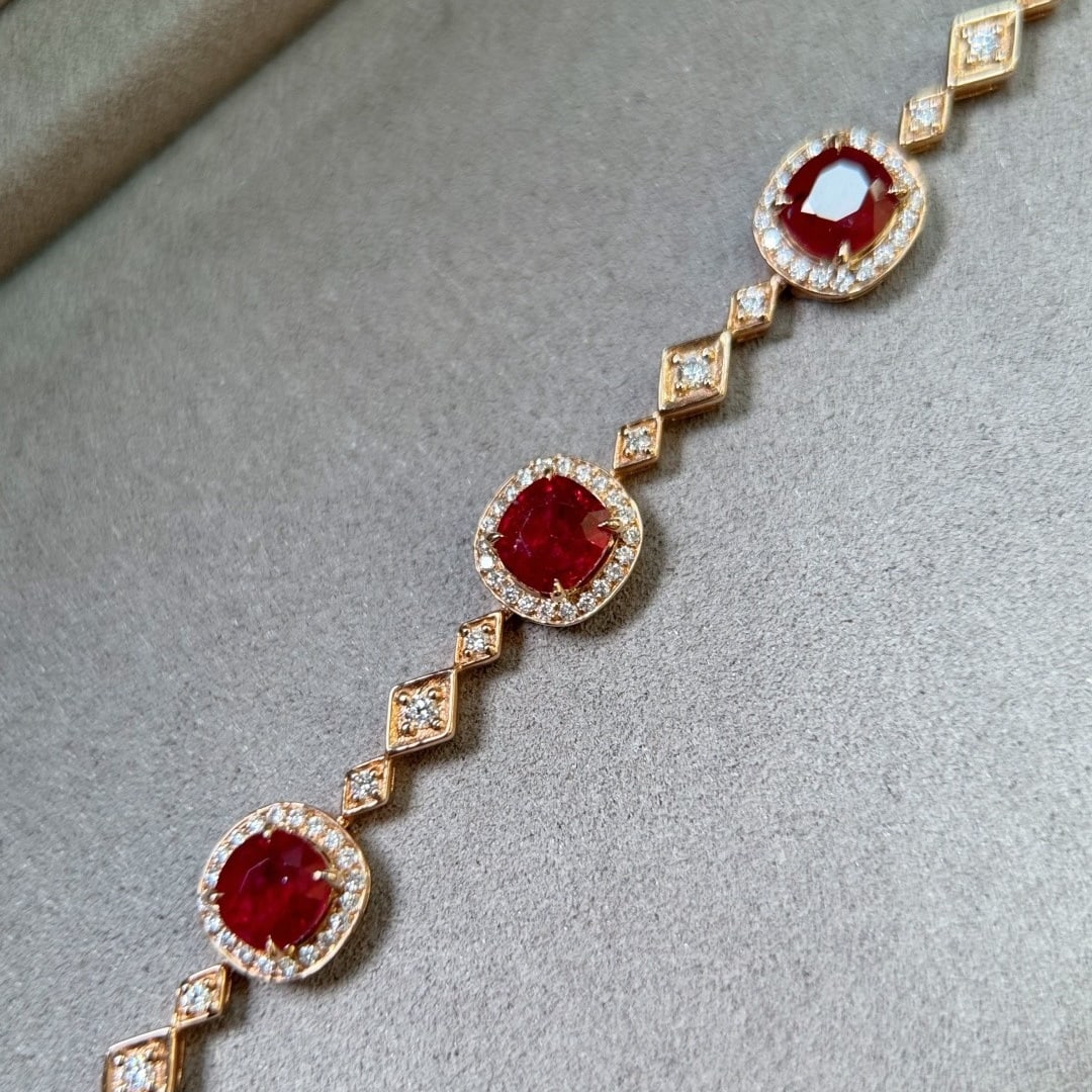 14k Gold 3.23 Ctw Natural Ruby & Diamond Bracelet - 2