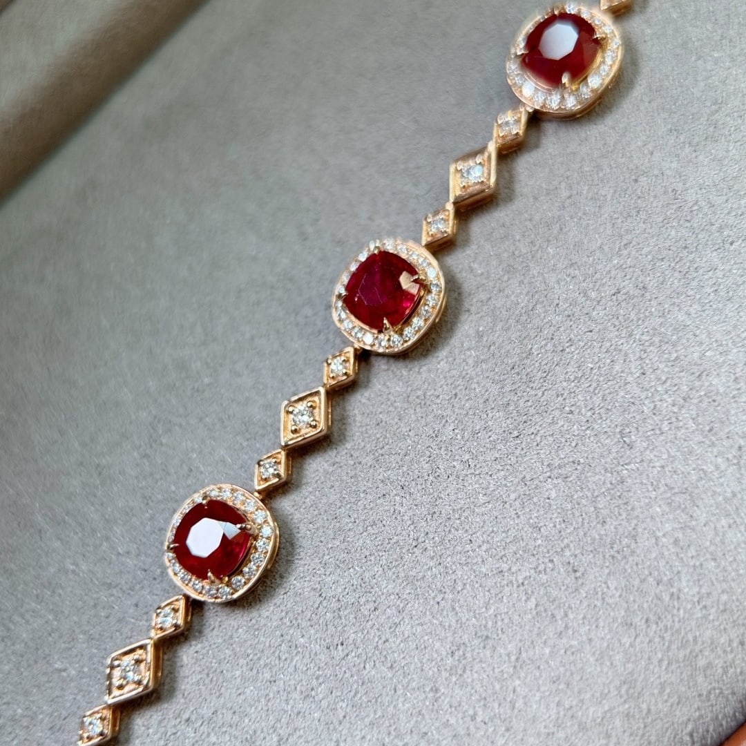 14k Gold 3.23 Ctw Natural Ruby & Diamond Bracelet - 3