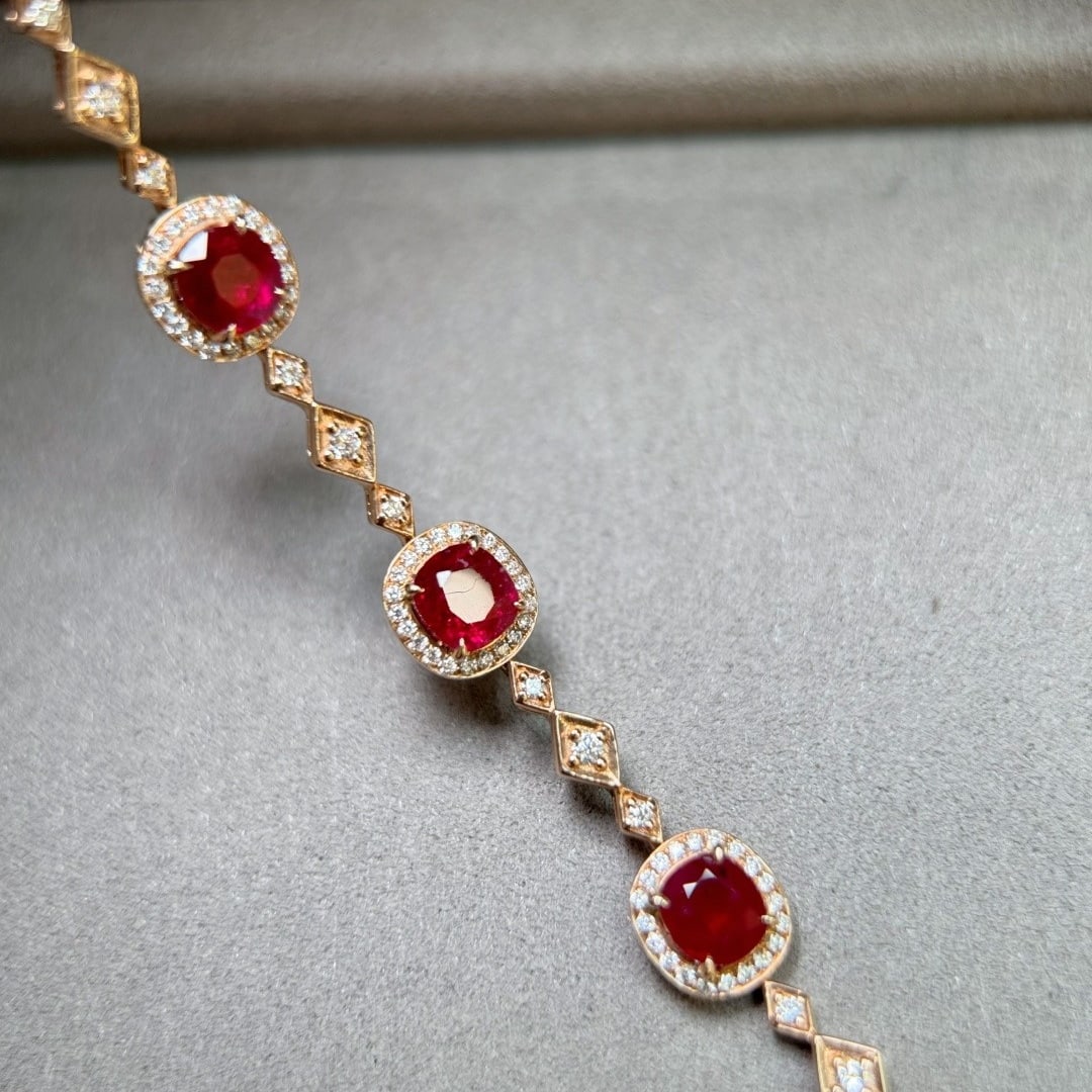 14k Gold 3.23 Ctw Natural Ruby & Diamond Bracelet - 4