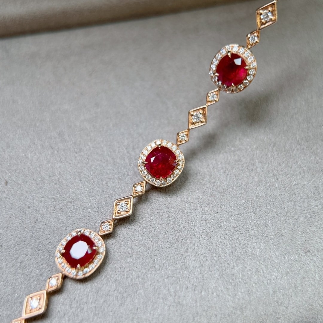 14k Gold 3.23 Ctw Natural Ruby & Diamond Bracelet - 5