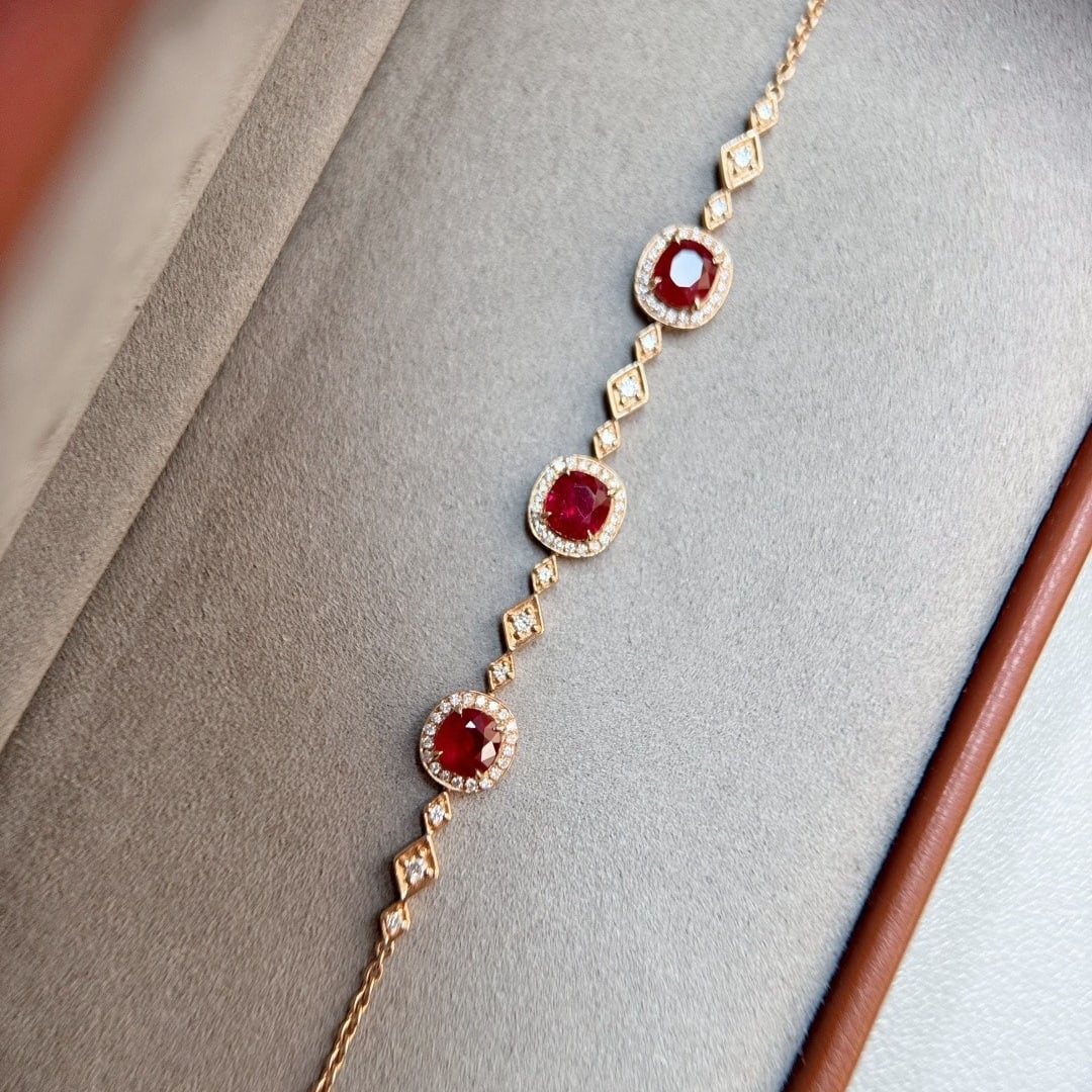 14k Gold 3.23 Ctw Natural Ruby & Diamond Bracelet - 6