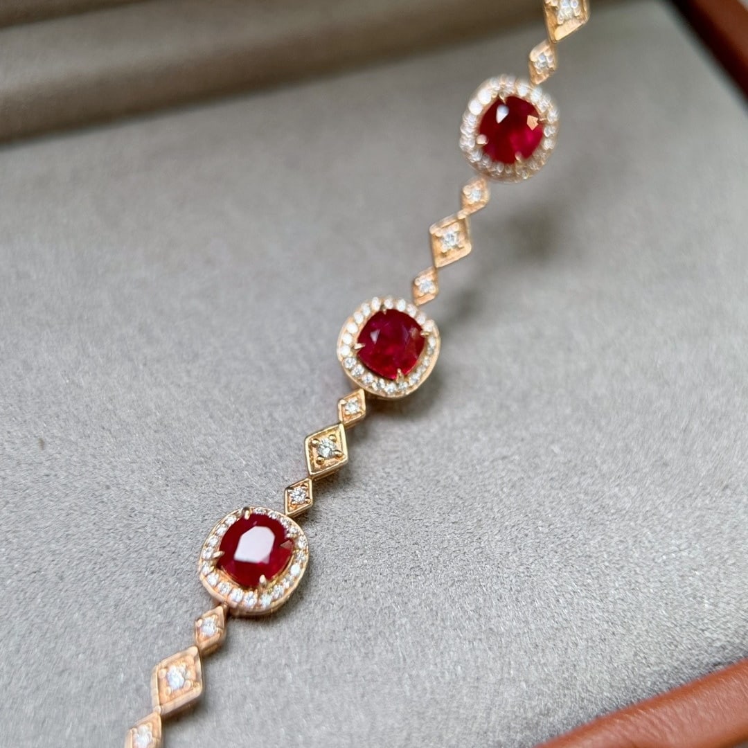 14k Gold 3.23 Ctw Natural Ruby & Diamond Bracelet - 7