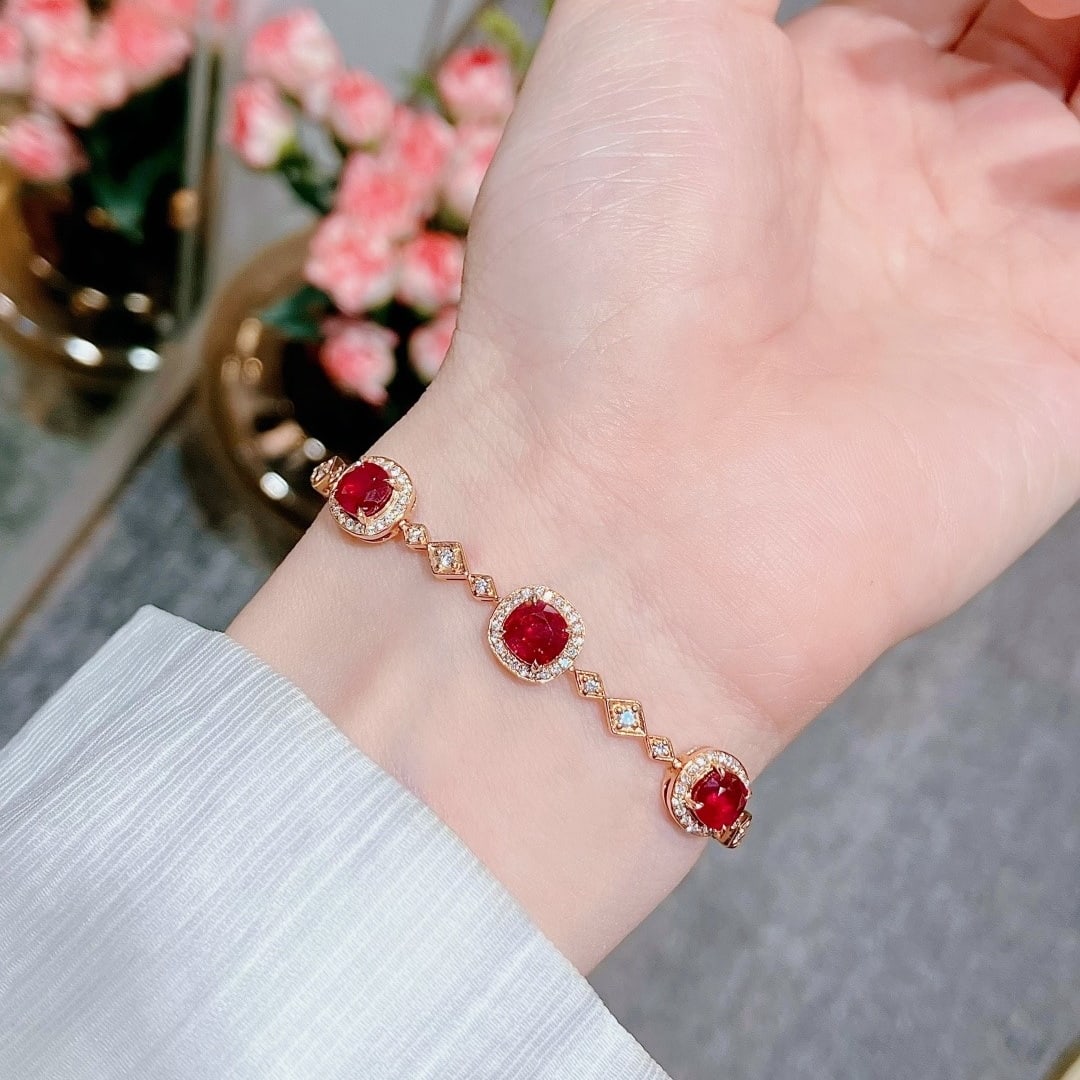 14k Gold 3.23 Ctw Natural Ruby & Diamond Bracelet - 8