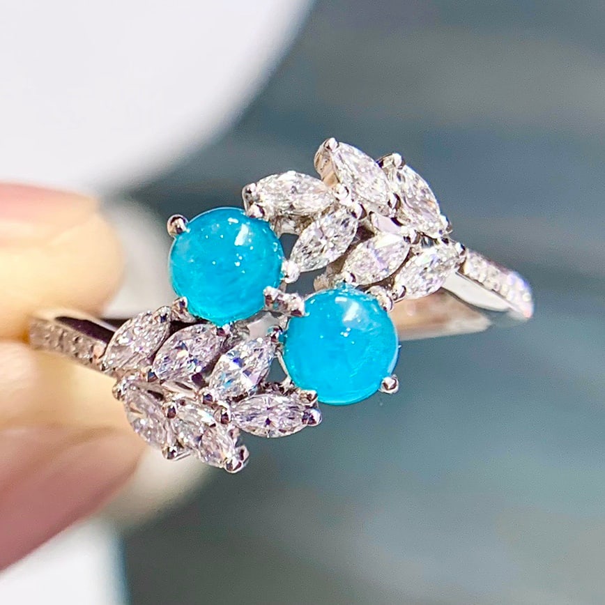 14k Gold 1.12 Ctw Natural Paraiba Tourmaline & Diamond Ring - 2