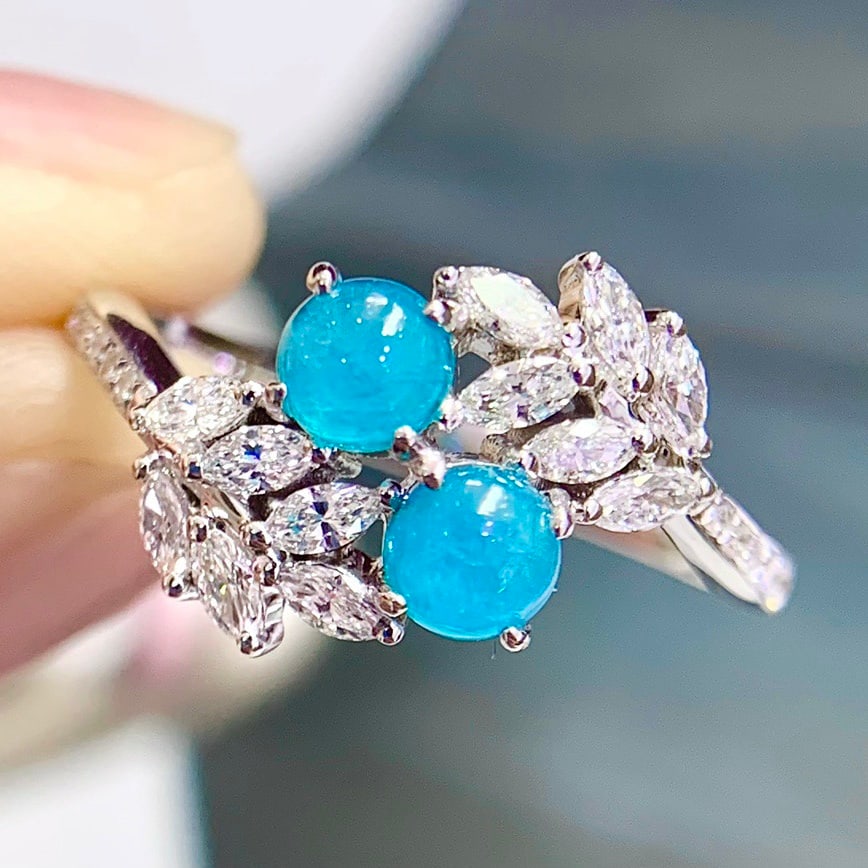 14k Gold 1.12 Ctw Natural Paraiba Tourmaline & Diamond Ring - 3