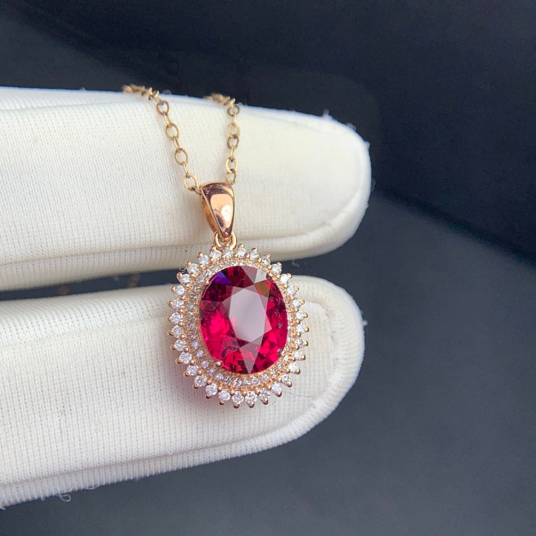 14k Gold 2.5 Ct Natural Tourmaline & Diamond Pendant( Without Chain ) - 4