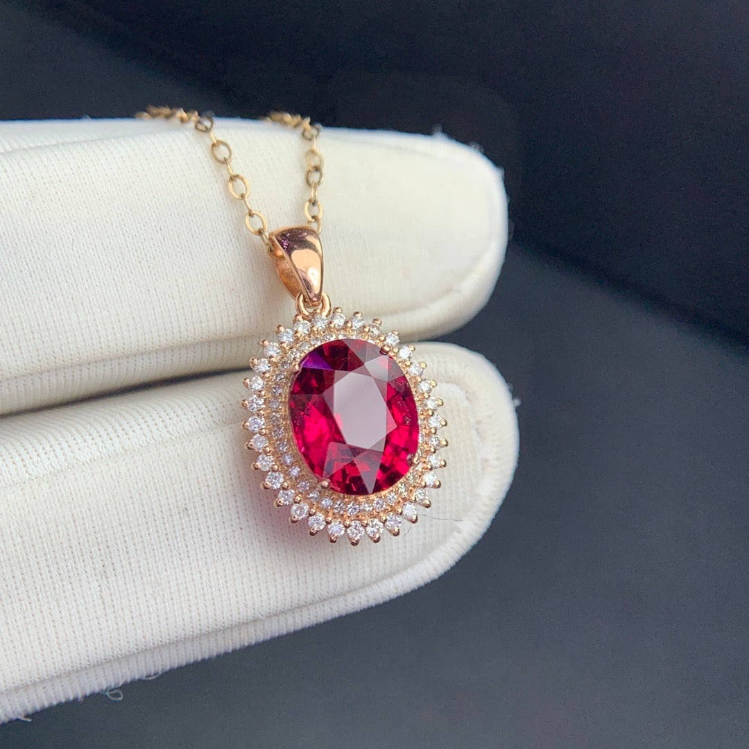 14k Gold 2.5 Ct Natural Tourmaline & Diamond Pendant( Without Chain ) - 5