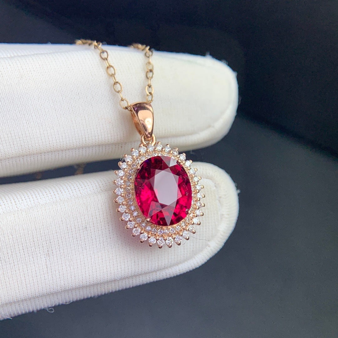 14k Gold 2.5 Ct Natural Tourmaline & Diamond Pendant( Without Chain ) - 9