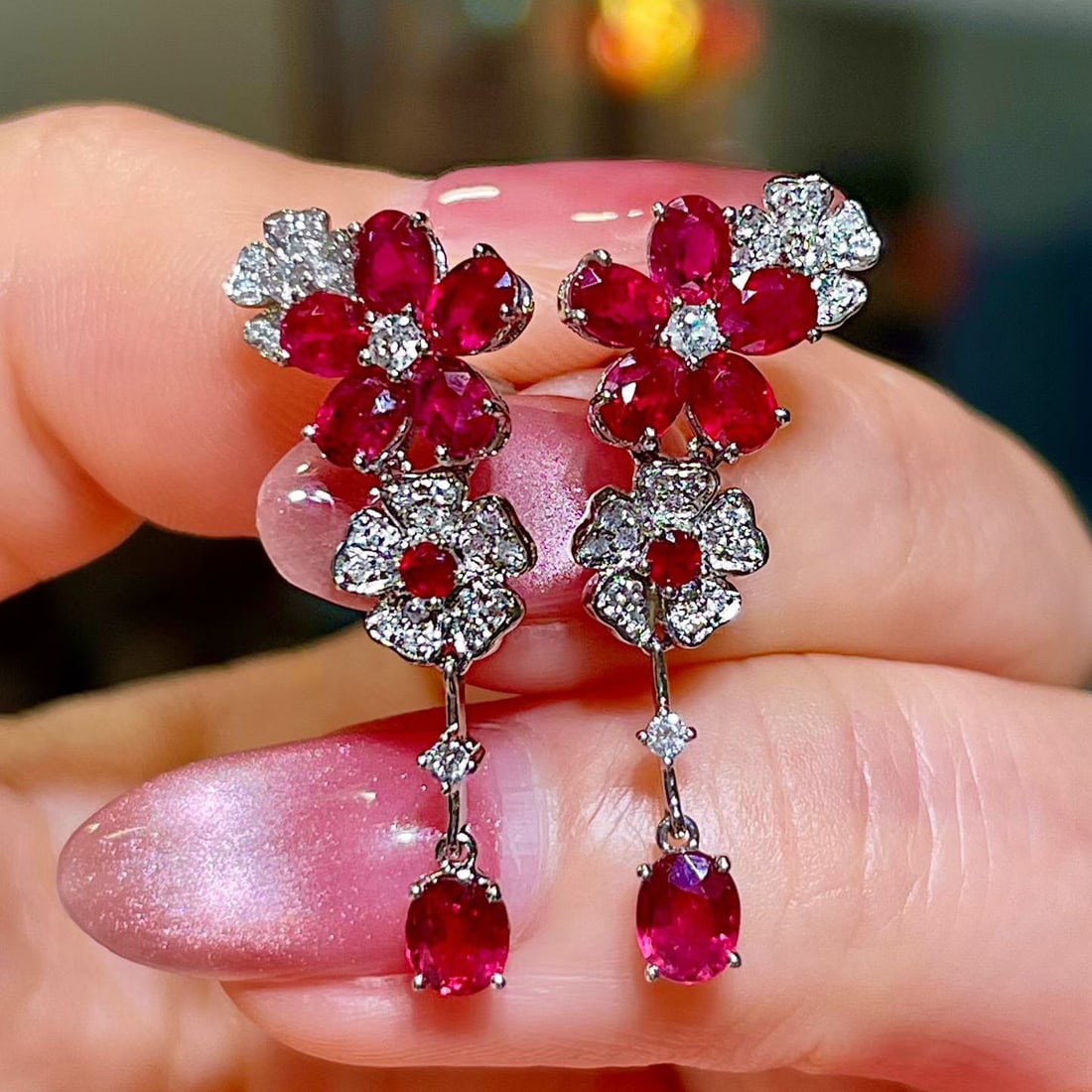 14k Gold 3.41 Ctw Natural Ruby & Diamond Earrings: Ref:231130159 // gold content:14k gold // main gemstone:ruby // shape:multiple // carat weight:3. 10ct // color:red // treatment:natural // // adjacent gemstone 2 : diamond // shape:round // carat wei