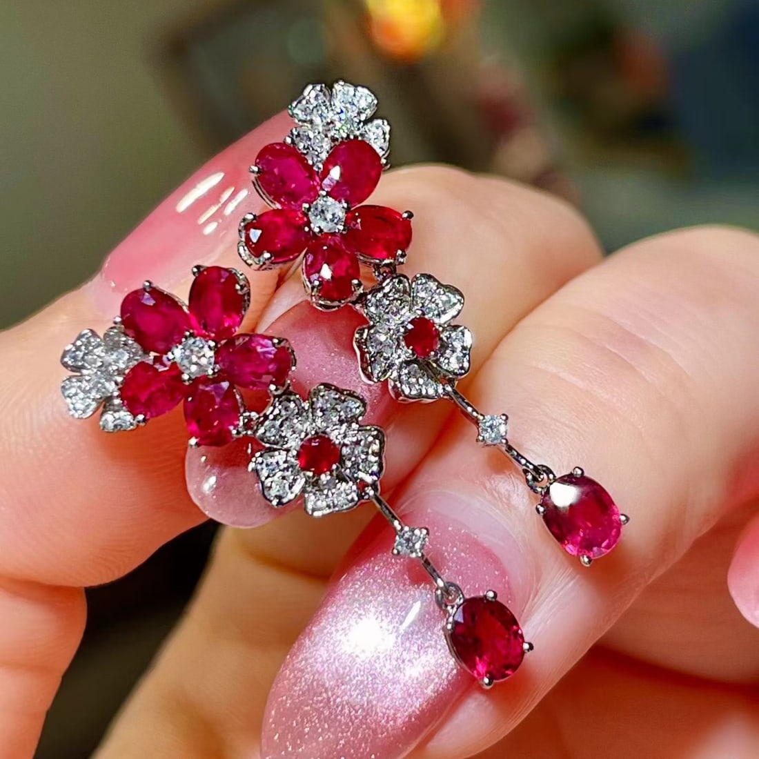 14k Gold 3.41 Ctw Natural Ruby & Diamond Earrings - 2