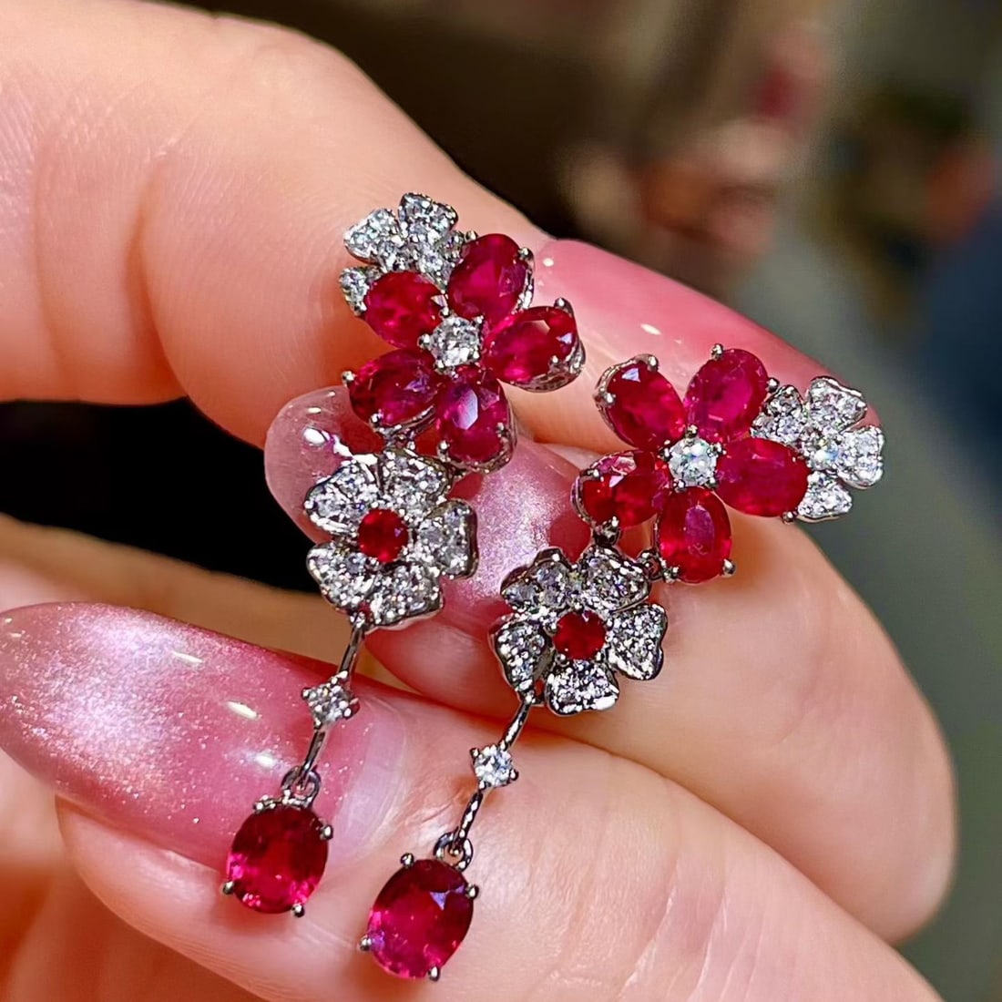 14k Gold 3.41 Ctw Natural Ruby & Diamond Earrings - 3