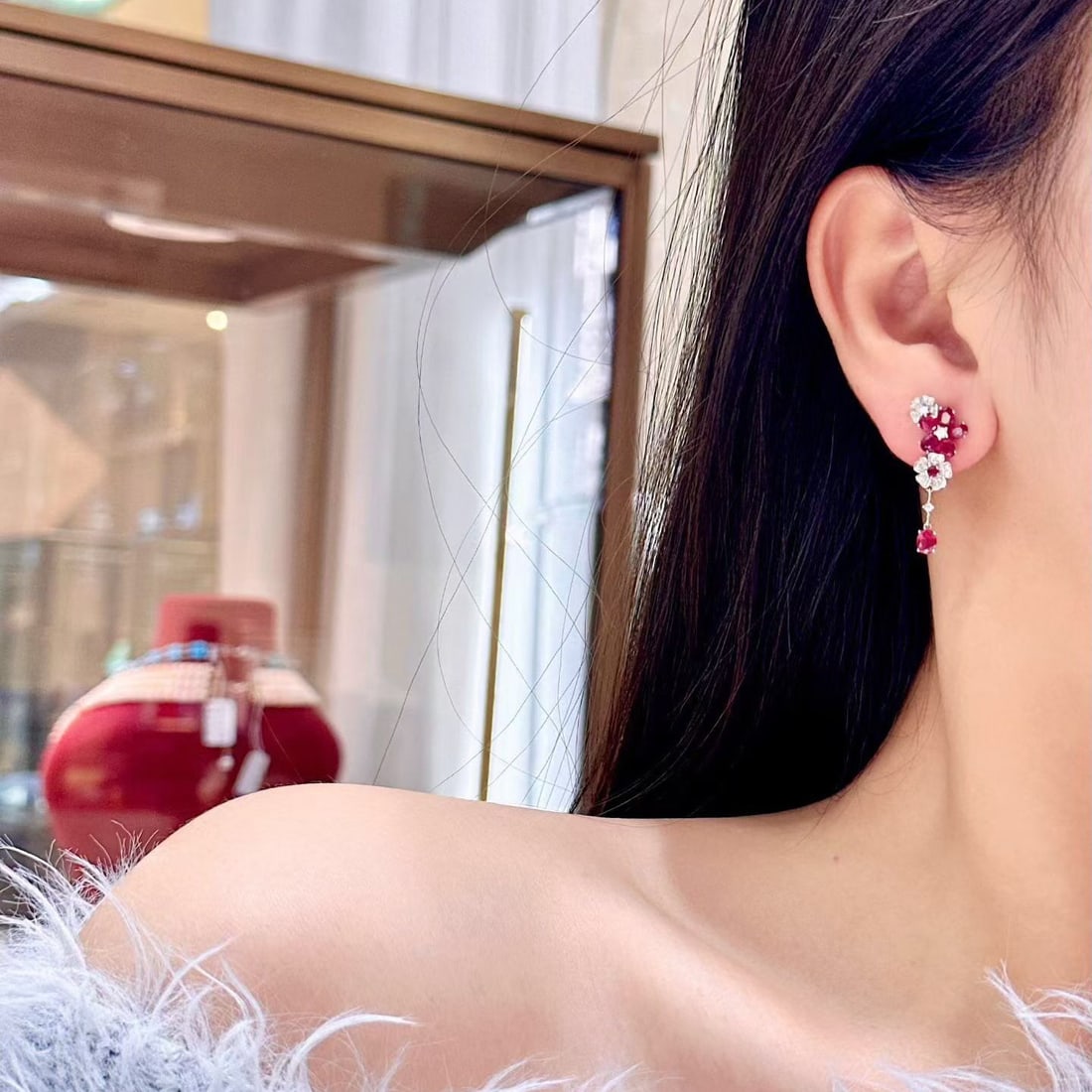 14k Gold 3.41 Ctw Natural Ruby & Diamond Earrings - 4