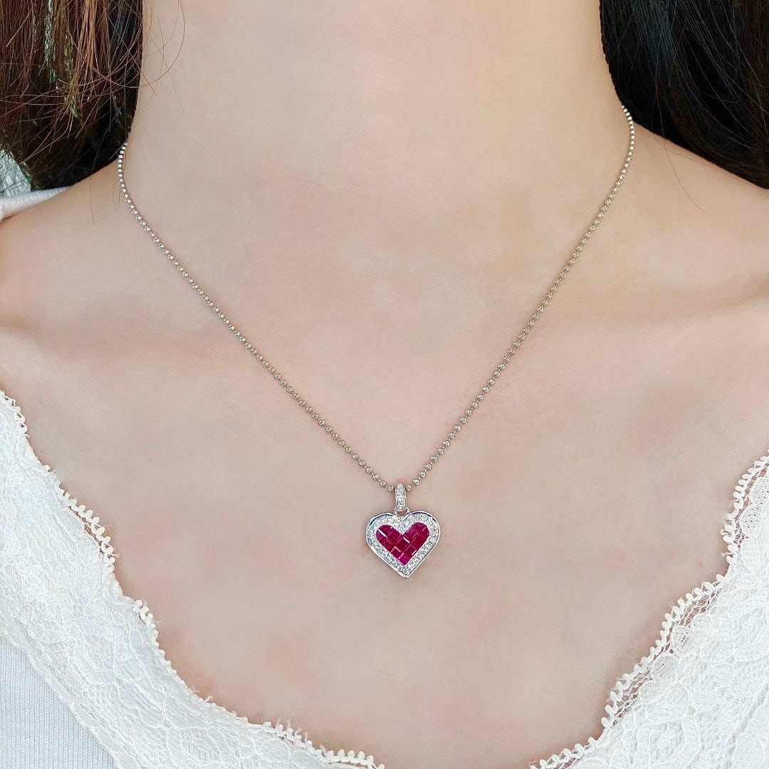 14k Gold 0.58 Ctw Natural Ruby & Diamond Pendant( Without Chain ) - 9