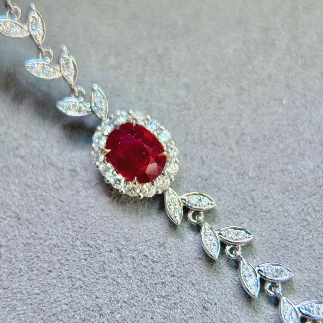 14k Gold 1.36 Ctw Natural Ruby & Diamond Bracelet - 2