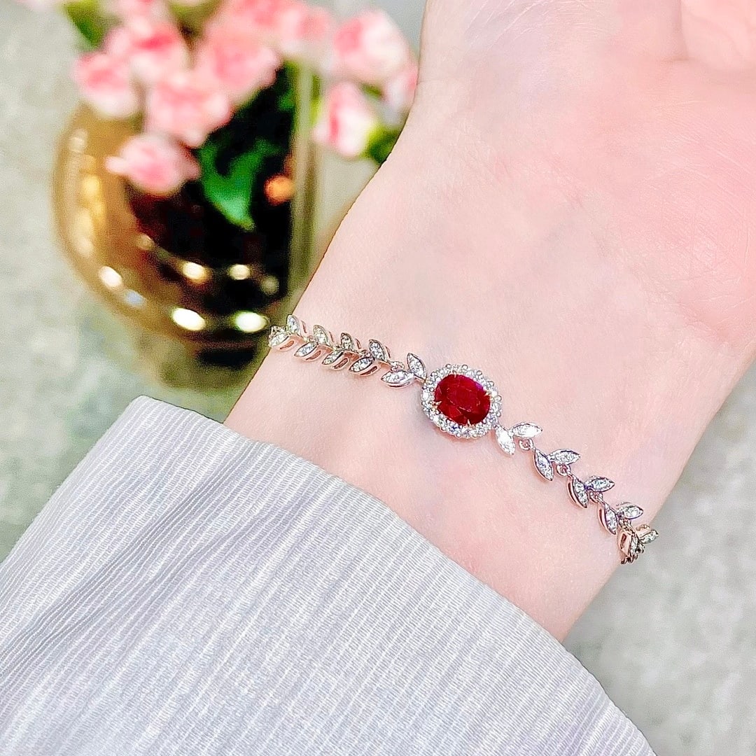 14k Gold 1.36 Ctw Natural Ruby & Diamond Bracelet - 6