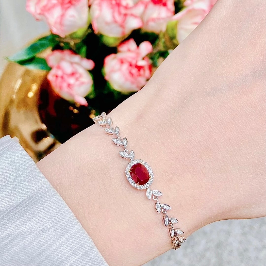 14k Gold 1.36 Ctw Natural Ruby & Diamond Bracelet - 7