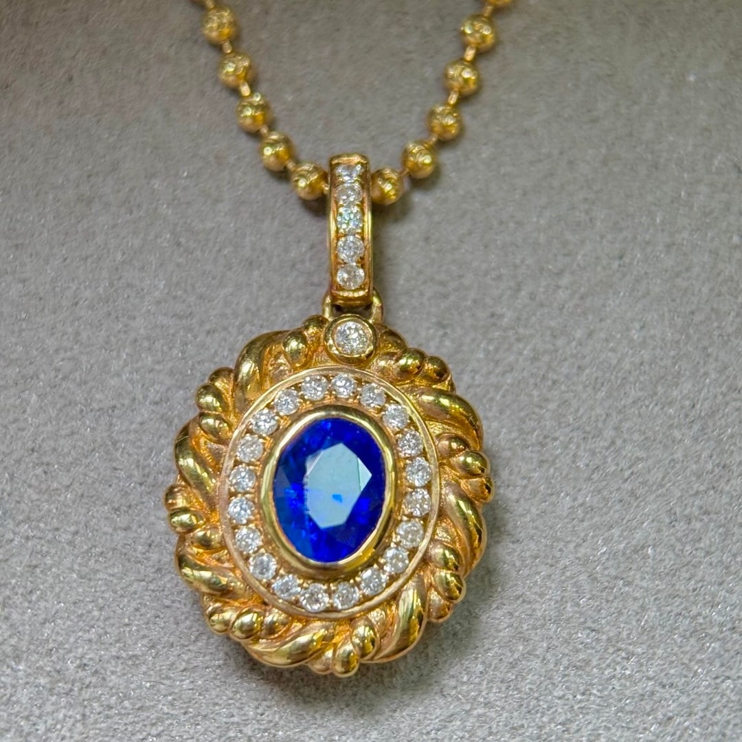 14k Gold 0.94 Ctw Natural Sapphire & Diamond Pendant( Without Chain ) - 3