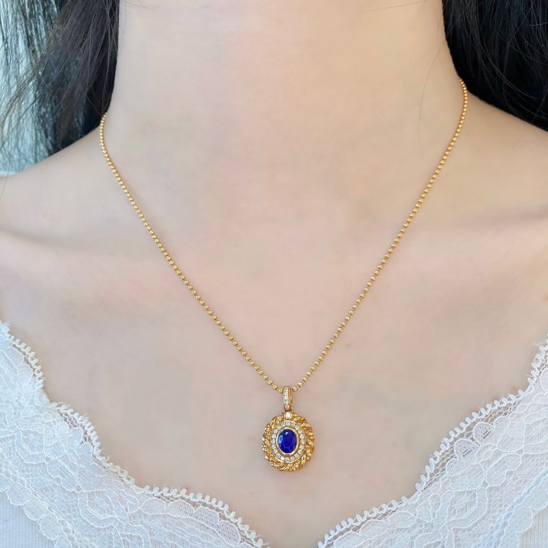 14k Gold 0.94 Ctw Natural Sapphire & Diamond Pendant( Without Chain ) - 6